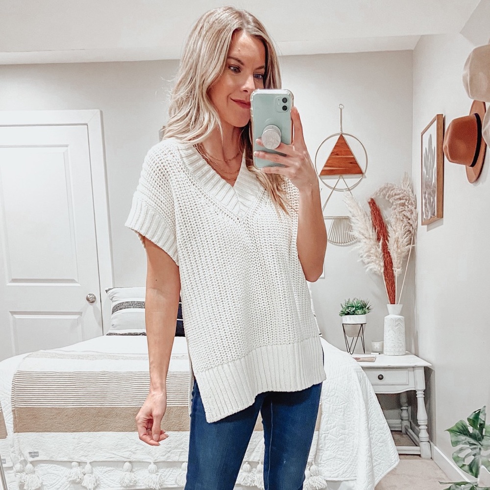 Cream V-Neck Sweater Vest